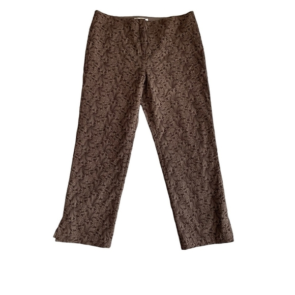 Women’s Pants DANA BUCHMAN Brown Floral Crochet Design Straight Leg Ankle Pants - Picture 1 of 5